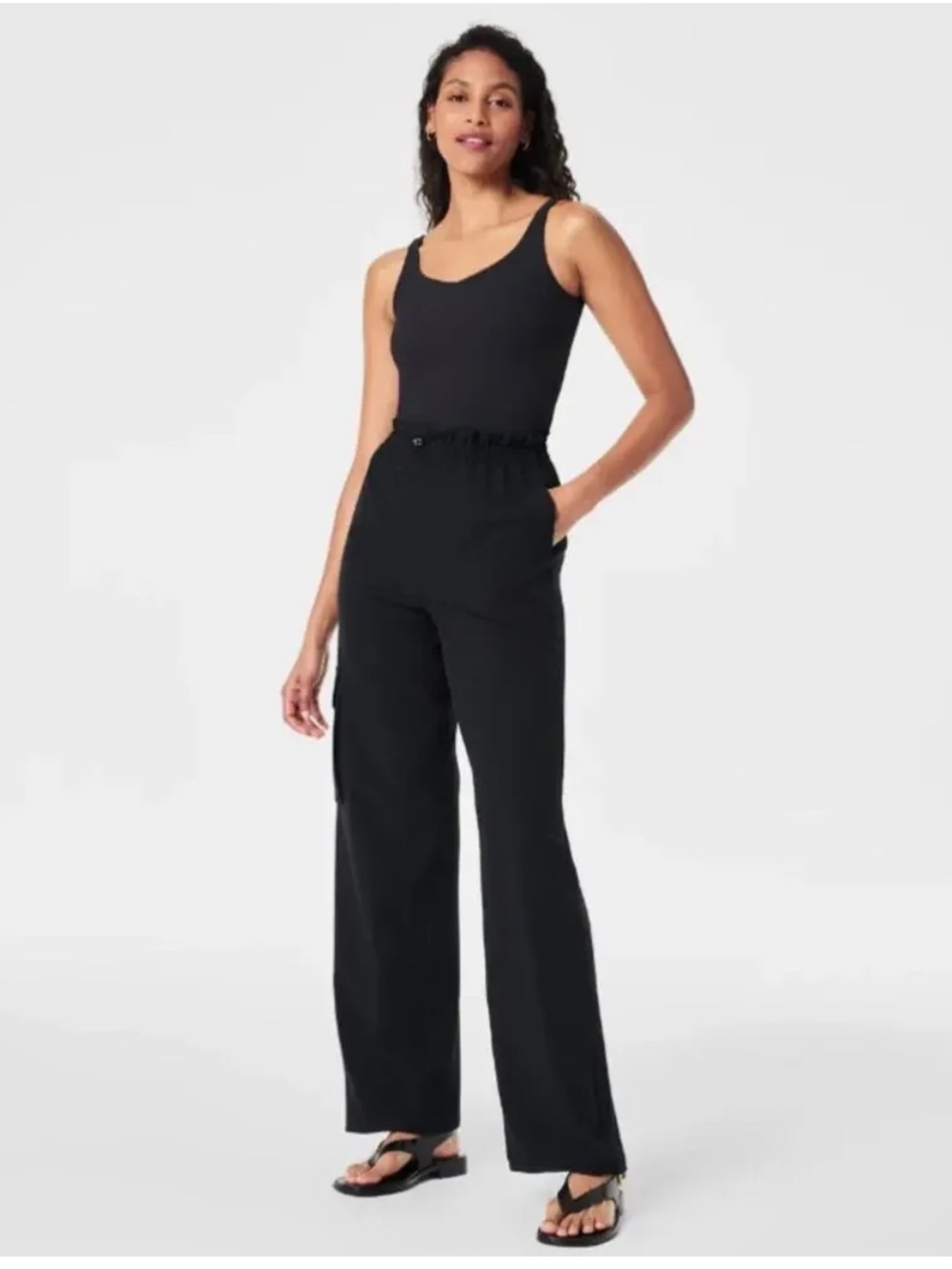 NWT Spanx Casual Friday On The Move High Rise Wide Leg Cargo Pant Very Black